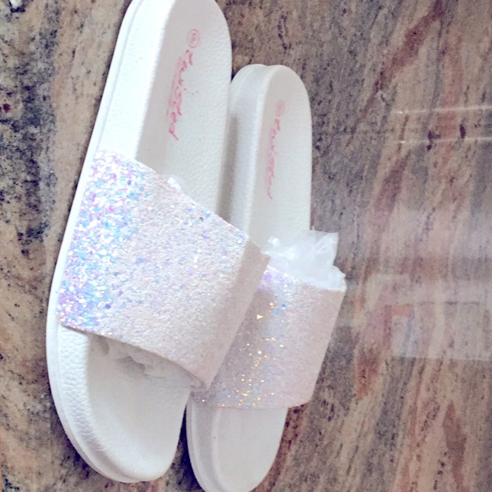 White Glitter Sandals